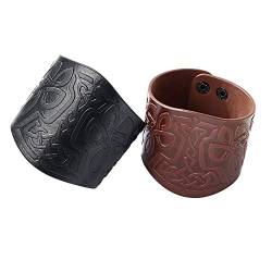 Thajaling 2 STÜCKE Mjolnir Leder Wikinger geprägte Armband Armschienen, Braun Schwarz Leder Armbänder Armbänder,Mittelalterliche handgemachte PU-Leder-Armschützer für Männer von Thajaling