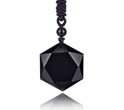 Thajaling Mens Womens Heilung Schwarz Obsidian Steine ​​Amulett Stern David Hexagramm Anhänger Halskette von Thajaling