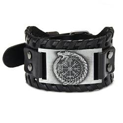 Thajaling Runen Kompass Armband, Handgefertigtes Lederarmband, nordisches Wikinger Armband für Herren (Silber) von Thajaling