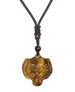 Thajaling Tigerkopf Anhänger Tigerauge Steinschutz Amulett Halskette Natürliche Heilung Kristall Edelstein Halskette für Männer Frau von Thajaling