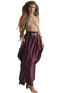 Thaluta Damen Maxi Boho Rock mit Taschen Bohemian Bio Baumwolle Hippie Gypsy, Mangosteen, Einheitsgröße von Thaluta