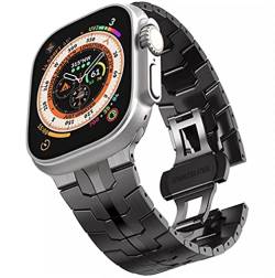 The 5 Shop Edelstahl Armband kompatibel mit Apple Watch Smartwatch ULTRA Series SE 8 7, Armbänder Damen Herren schwarz silber Uhr Metall Gliederarmband iWatch 38/40/41/42/44/45/49mm(49mm, schwarz) von The 5 Shop