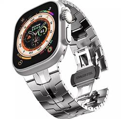The 5 Shop Edelstahl Armband kompatibel mit Apple Watch Smartwatch ULTRA Series SE 9 8 7, Armbänder Damen Herren schwarz silber Uhr Metall Gliederarmband iWatch 40/41/42/44/45/49mm (49mm, silber) von The 5 Shop