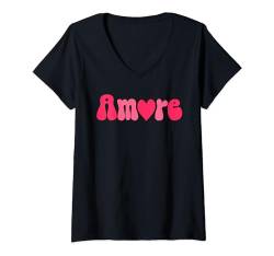 Damen Amore Retro Valentinstag T-Shirt mit V-Ausschnitt von The Aqua Cottage