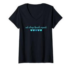 Eat Sleep Beach Repeat T-Shirt mit V-Ausschnitt von The Aqua Cottage