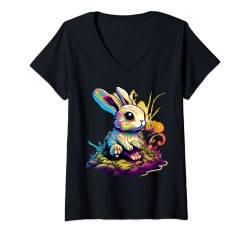 Damen Hüpfen Sie in Ostern mit diesen niedlichen Damen mit Hasenmotiv T-Shirt mit V-Ausschnitt von The Beautiful Easter Animal Art Shop