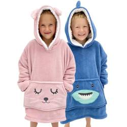 Decke Hoodie für Kinder - Niedlich Tier Kuscheln Hoodie Kinder 5-10 Jahre - Weiche & Warme Kinder Hoodie Decke - Kapuzendecke Kinder - Übergroße Decke Hoodie Kinder - Decke Hoodie für Mädchen & Jungen von The Big Softy