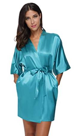 The Bund Damen-Bademantel aus Satin, kurz, für Brautjungfer, für Hochzeit, Party, seidige Nachtwäsche, L-blau, XXX-Large von The Bund