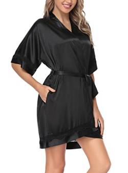 The Bund Damen-Bademantel aus Satin, kurz, für Brautjungfer, für Hochzeit, Party, seidige Nachtwäsche, Z-schwarz, XX-Large von The Bund