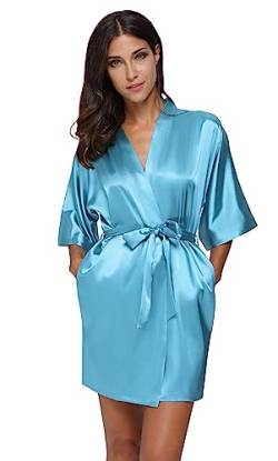 The Bund Damen Pure Color Short Satin Kimono Roben mit Oblique V-Ausschnitt XXX-Large Hellblau von The Bund