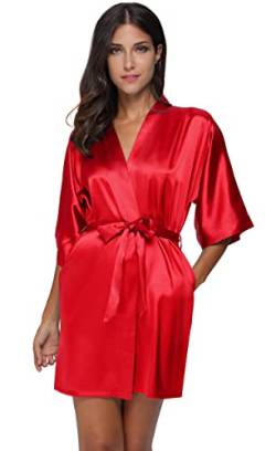 The Bund Damen Pure Color Short Satin Kimono Roben mit Oblique V-Ausschnitt XXX-Large rot von The Bund