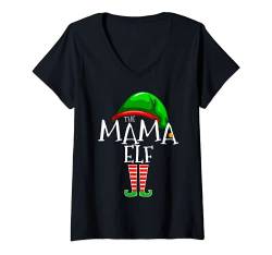 Damen Mama Elf Family Matching Group Christmas Gift Grandma Mom T-Shirt mit V-Ausschnitt von The Christmas Elf Family Holiday Apparel