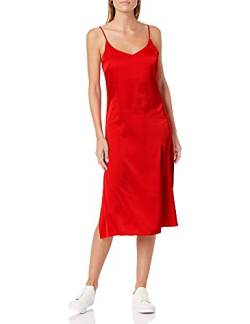 The Drop Damen Ana Midi-Kleid, V-Ausschnitt, seidiger Slip-Dress-Stil, Rot, S von The Drop