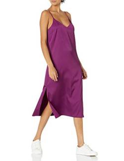 The Drop Damen Ana Midi-Kleid, V-Ausschnitt, seidiger Slip-Dress-Stil, Traubensaft, XL von The Drop