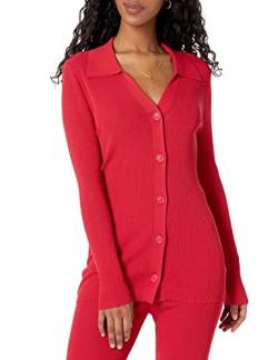 The Drop Damen Constance Ripp-Pullover mit Knopfleiste, Feuerrot., XS von The Drop