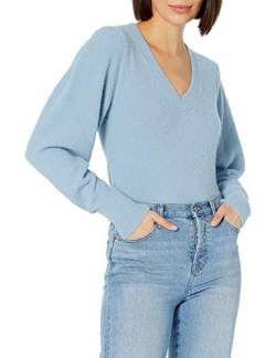 The Drop Damen Edith Pullover mit V-Ausschnitt und plissierter Schulterpartie, Dusty Blue, XXL von The Drop