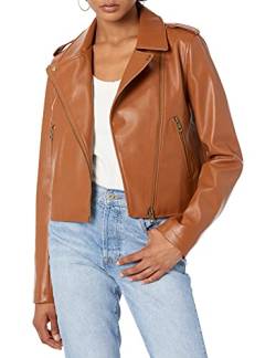 The Drop Damen Heather Bikerjacke, Kunstleder, Cognac, S von The Drop