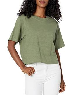 The Drop Damen Sydney T-Shirt, kurzer Cropped-Stil, Rundhalsausschnitt, Olivgrün, L von The Drop