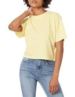 The Drop Damen Sydney T-Shirt, kurzer Cropped-Stil, Rundhalsausschnitt, Pastellgelb., M von The Drop