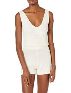 The Drop Damen Sylvie Rippstrick-Tanktop mit V-Ausschnitt vorn und hinten, strukturiert, bauchfrei, Whisper White, M von The Drop