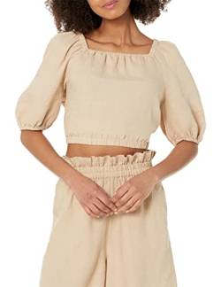 The Drop Evelyn Cropped Square Neck Bubble Top Blusen, Hummus, Large von The Drop