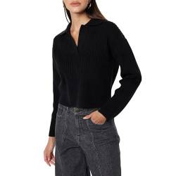 The Drop Marcy Ribbed Polo Top Pullover, Schwarz, L von The Drop