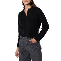 The Drop Marcy Ribbed Polo Top Pullover, Schwarz, S von The Drop