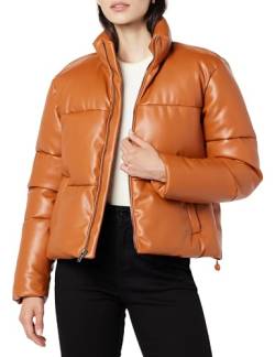 The Drop Pufferjacke für Damen, Priscilla Veganes Leder, Cognac, 5XL Große Größen von The Drop