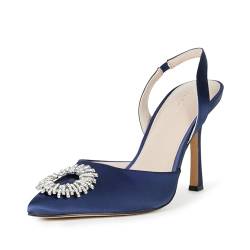 The Drop Slingpumps für Damen, Klara Glatte spitze Zehenpartie, Marineblauer Satin, 38 EU von The Drop