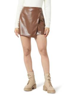 The Drop Women's Portia Vegan Leather Mini Wrap Skirt, Coffee Bean, L von The Drop