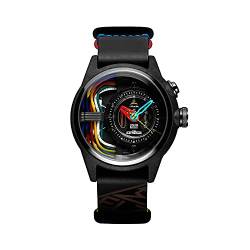 The Electricianz Carbon Z Designer-Armbanduhr für Herren, mit LED-Beleuchtung, Schweizer Design, einzigartiges Elektromodul, robustes Nylongehäuse, 42 mm, schwarzes Nato-Armband aus Leder von The Electricianz
