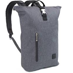 The Friendly Swede Rolltop Rucksack mit 13 Zoll Laptopfach - Städtisch Leicht, Wasserfestes TPU - Minimalistischer Laptop Kurierrucksack Wasserdicht für Schule, Uni, Arbeit - Berthåga 16L (Grau) von The Friendly Swede