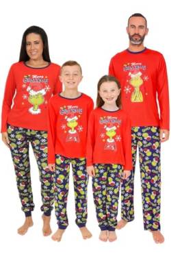 Jungen Mädchen Herren Damen The Grinch Merry Grinchmas passender roter Familien-Schlafanzug, Kinder, 6-7 Jahre von The Grinch