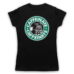 Dr Who Dalek Parody Caffeinate Damen T-Shirt, Schwarz, Small von The Guns Of Brixton