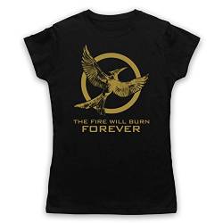 Hunger Games Mockingjay 2 The Fire Will Burn Forever Damen T-Shirt, Schwarz, Large von The Guns Of Brixton