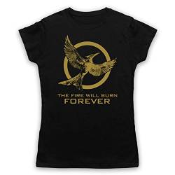 Hunger Games Mockingjay 2 The Fire Will Burn Forever Damen T-Shirt, Schwarz, Small von The Guns Of Brixton