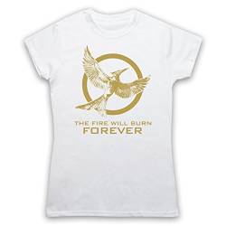 Hunger Games Mockingjay 2 The Fire Will Burn Forever Damen T-Shirt, Weis, Small von The Guns Of Brixton