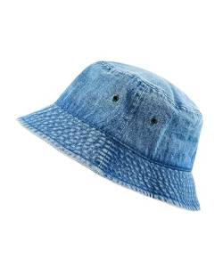 Bucket Hat – Unisex 100% Baumwolle & Denim UPF 50 verstaubarer Sommer Reisen Strand Sonnenhut, 2. Blaues Denim, S/M von The Hat Depot