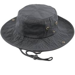 The Hat Depot Sonnenhut mit breiter Krempe, Baumwolle, steingewaschen, faltbar, doppelseitig, Sonnenhut, 2. Baumwolle - Anthrazit, L/XL von The Hat Depot