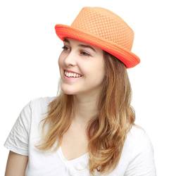 The Hat Depot Unisex leichte klassische weiche coole Mesh Pork Pie Hut, Neon-Orange, S/M von The Hat Depot