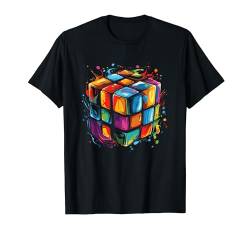 Vintage Paint Splatter Speedcuber Puzzle 80er Jahre Jugend Mathematik T-Shirt von The Melting Cube - Competitive Speed Cubing Merch