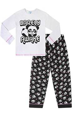 Barely Awake Panda Schlafanzug für Mädchen, langärmelig, Schwarz / Weiß, weiß, 146 von The Pyjama Factory