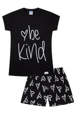 Be Kind Love Kurzer Schlafanzug aus Baumwolle, Schwarz , 11-12 Jahre von The Pyjama Factory