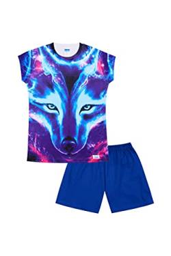 Schlafanzug für Mädchen und Jungen, süßer Wolf, 3D-Stil, kurzer Schlafanzug, weiß, 9-10 Jahre von ThePyjamaFactory