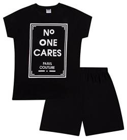 Teenager Mädchen Schlafanzug Kurz Pyjama No One Cares Paris Couture Gr. 15- 16 Jahre, Schwarz von The Pyjama Factory