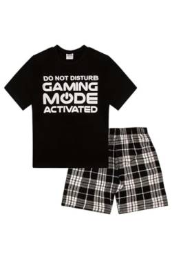 The Pyjama Factory Do Not Disturb Schlafanzug mit Gaming-Modus aktiviert, Schwarz kariert gewebt Gr. 13 - 14 Jahre, Schwarz von The Pyjama Factory