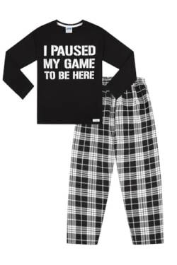 The PyjamaFactory Jungen Schlafanzug mit Aufschrift "I Paused My Game to Be Here" Gaming, gewebter langer Schlafanzug, Schwarz , 146 von The Pyjama Factory