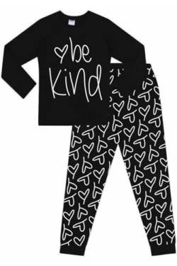 Be Kind Love Langer Schlafanzug aus Baumwolle, Schwarz , 15- 16 Jahre von The PyjamaFactory