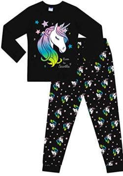 Born to Sparkle Regenbogen-Einhorn-Schlafanzug aus Baumwolle Gr. 7-8 Jahre, Schwarz von The PyjamaFactory