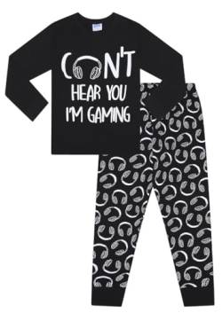 Can't Hear You I'm Gaming, langer Schlafanzug, Baumwolle, Schwarz Gr. 146, Schwarz von The PyjamaFactory
